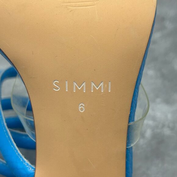 Simmi London Blue Eloise Wrap Ankle Gold Heel Sandal Size 6 Square Toe Stiletto - Picture 9 of 12